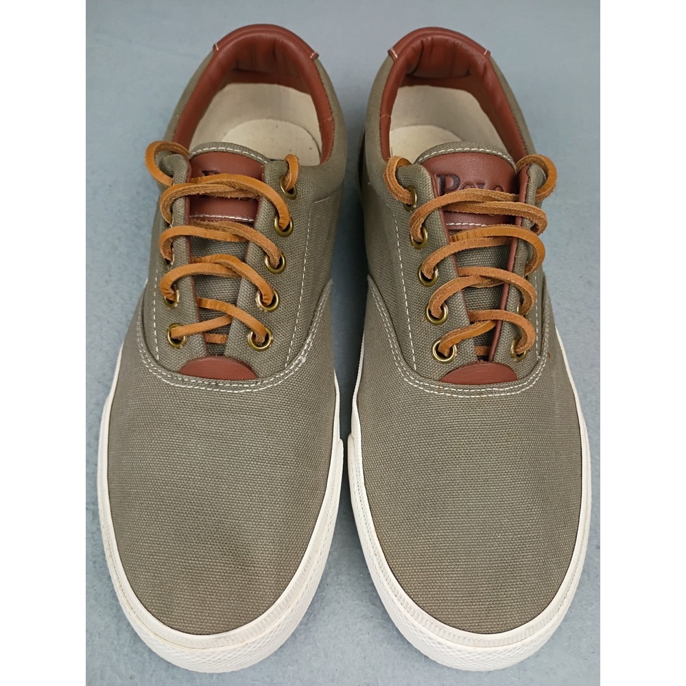 Polo Ralph Lauren Faxon Low Mens Olive Canvas Leather Trim Sneakers Size 10.5